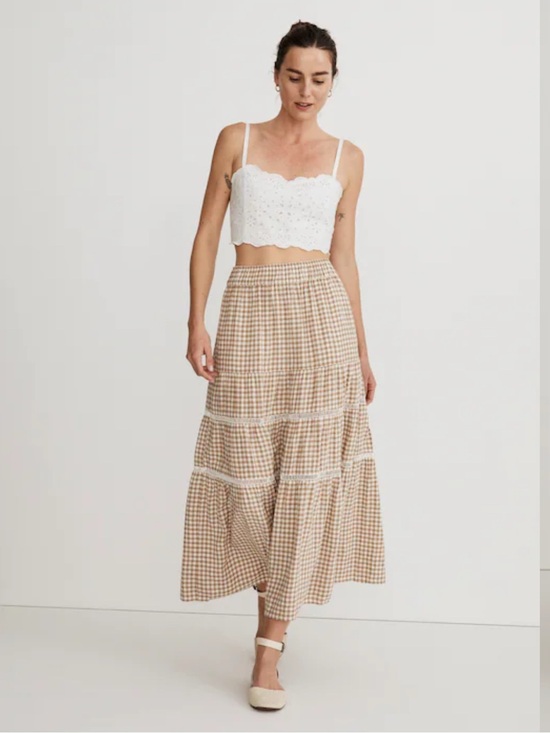 Madewell Dresses & Skirts - Madewell Linen-Blend Eyelet-Trim Tiered Maxi Skirt Sz Small